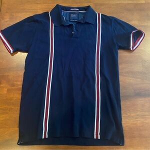 Navy Blue White and Red stripes unisex polo shirt Sz small for men S/M for women